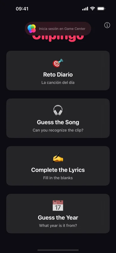 Schermata iniziale con le modalità di gioco
